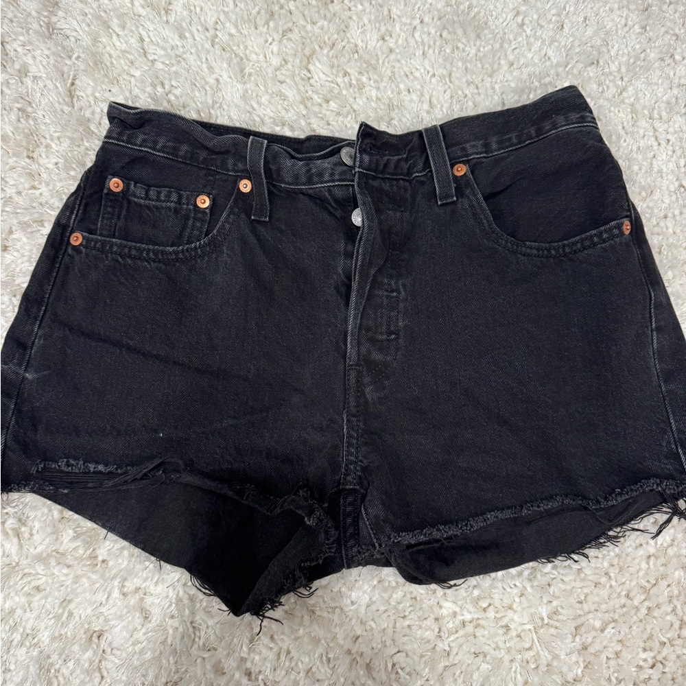 Levi's 501 Black Jean Shorts High-Waisted Distressed